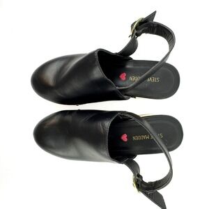 Steve Madden Black Leather Studded Slingback Platform Clogs Wood Block Heel 4